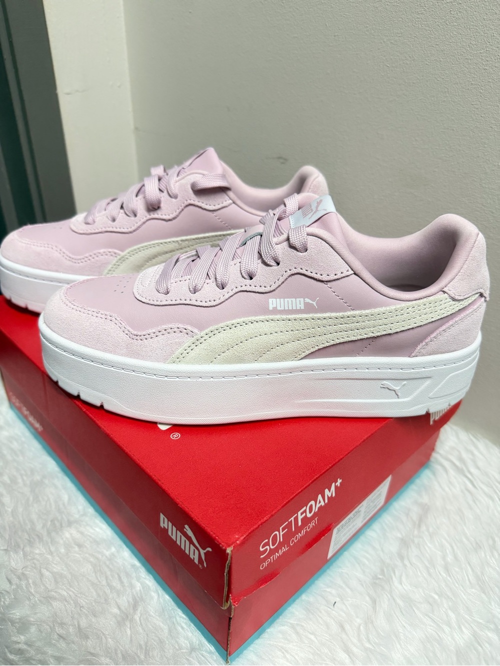 Puma Pale Pink Platform Sneakers with Cream Stripe